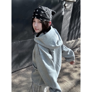 抖音得物高品质秋冬美式高街重磅结构辑明线纹理连帽卫衣外套W111图片