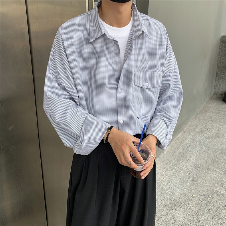 现货高品质格子宽松长袖衬衫潮CS161P50,男装衬衫,星座1504（原917）