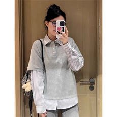 假两件polo衬衫领长袖尚休闲潮牌卫衣男女，男装衬衫，四季星座505