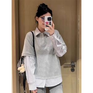假两件polo衬衫领长袖尚休闲潮牌卫衣男女图片