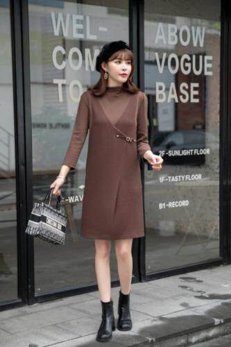 秋装新款上市：针织玻萝纹面料拼接连衣裙M一XXL，女装连衣裙，拉思维加丝