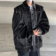 美式复古皮衣外套男春秋季2024新款古着vintage休闲夹克上衣，男装夹克，星座410-7