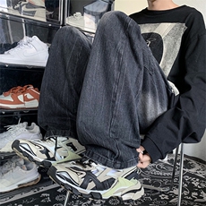 牛仔裤男宽松直筒长裤秋冬潮牌重磅美式高街阔腿拖地裤K5554-P45，男装牛仔裤，星座512-2
