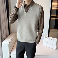 2025抖音男士假两件卫衣衬衫领新款刺绣针织打底衫CS21-P68，男装T恤，电商B278