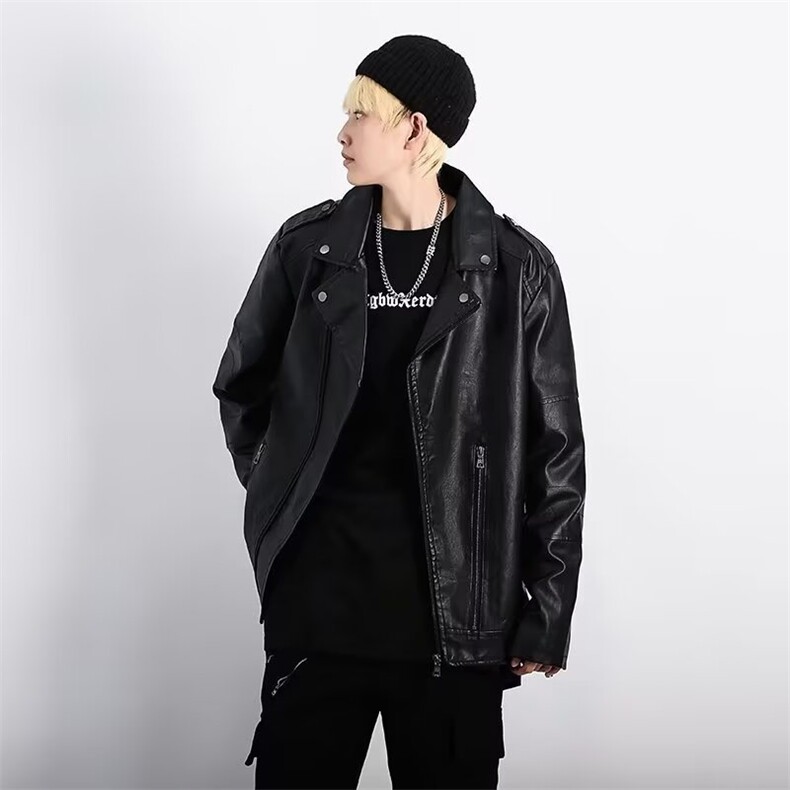 美潮立领PU皮衣外套男女休闲百搭情侣上衣质量风夹克潮PU921,男装夹克,星座506