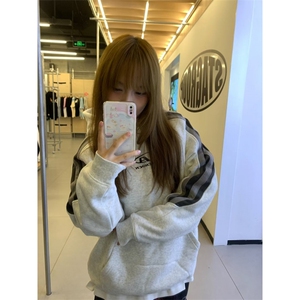 【有货】ootd美式拼接卫衣男女插肩袖情侣连帽外套W164HH-特55图片