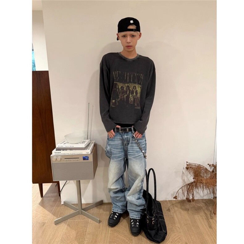 水洗长袖体恤衫旧做T恤衫D328-SXCX01-P45,男装T恤,电商D328