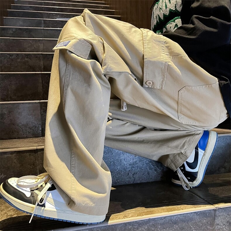 秋款男工装裤大口袋小贴标纯棉直筒宽松长裤h636P40,男装休闲裤,星座1013-1