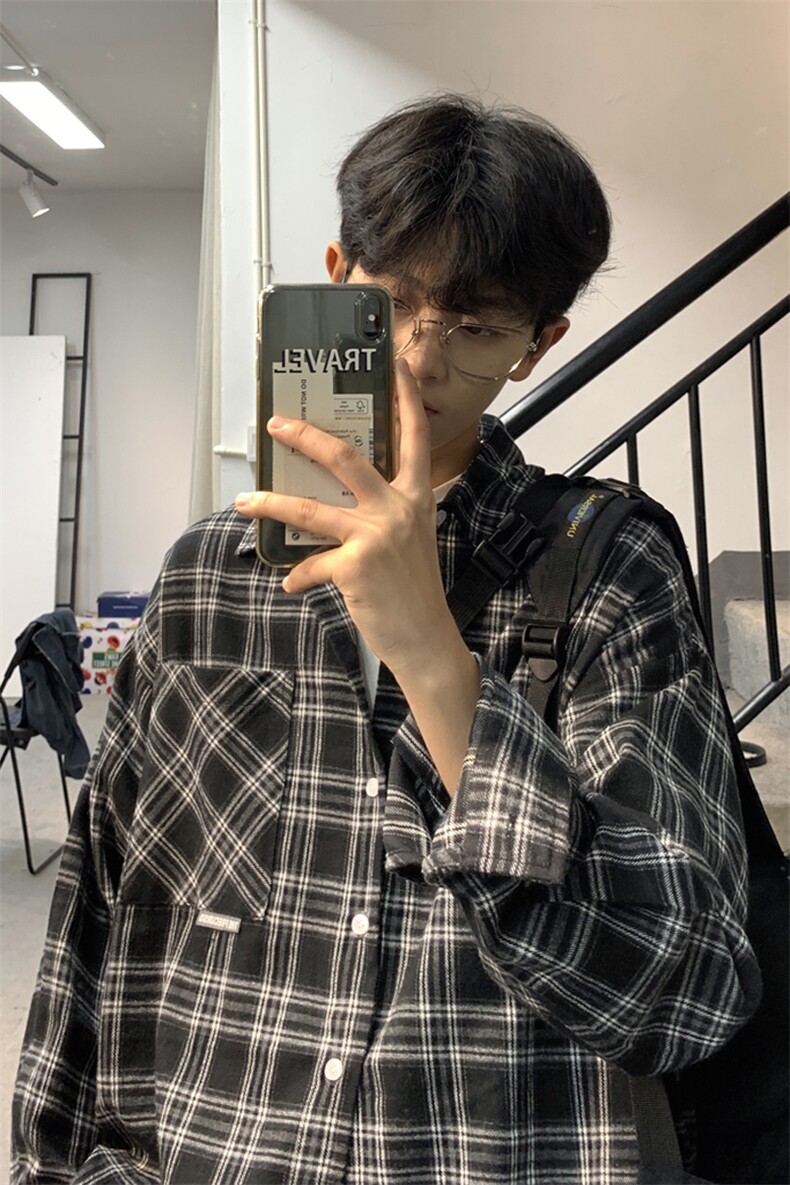 2025现货高品质格子宽松长袖衬衫潮CS039特P38,男装衬衫,星座1504（原917）