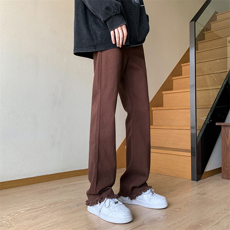 B221美式ins高街小众情侣款毛边微喇牛仔裤LK23004-P55控78,男装牛仔裤,电商B221