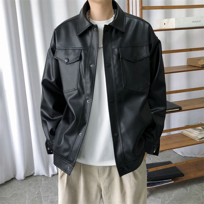 现货春装皮衣外套男时尚机车服休闲皮夹克-A607-P90加绒-P100,男装夹克,电商A351
