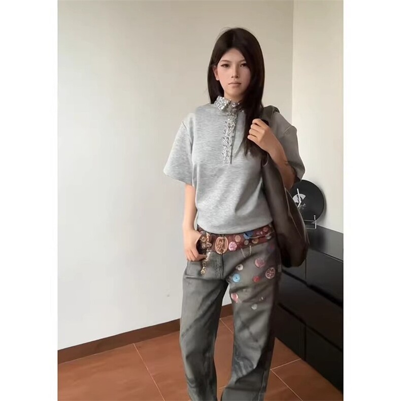 小众设计感短袖男女款夏季穿搭正肩小香风半袖翻领格子polo衫,男装Polo衫,星座506A