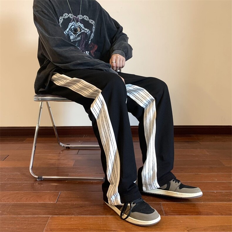 秋季新款美式条纹拼接卫裤长裤XZ604-KP75-P55控68,男装休闲裤,星座604