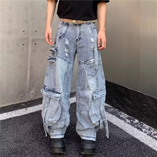 有货。多口袋工装牛仔裤女2026新款拖地裤RK3411-P72，男装牛仔裤，星座412-3