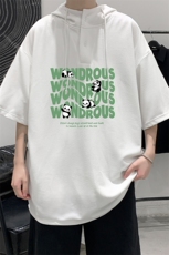 LD54376-P45NASA连帽短袖t恤男大码胖子带帽五分袖中袖，男装T恤，电商A040