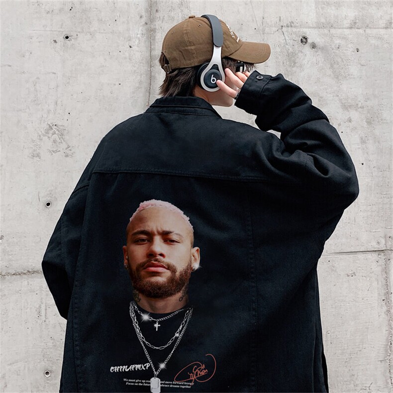 内马尔印花牛仔外套男春美式高街炸街夹克宽松潮牌上衣JK1039-P68，男装工装外套，星座1103-3