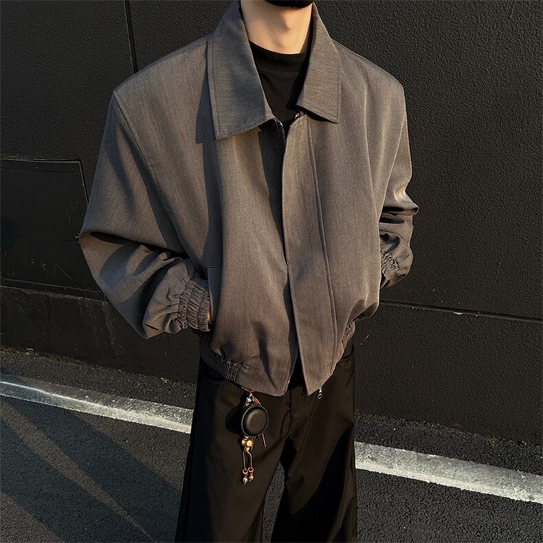 HJ97-P66美式cleanfit翻领垫肩行政夹克男春秋季款情侣,男装夹克,电商B323A