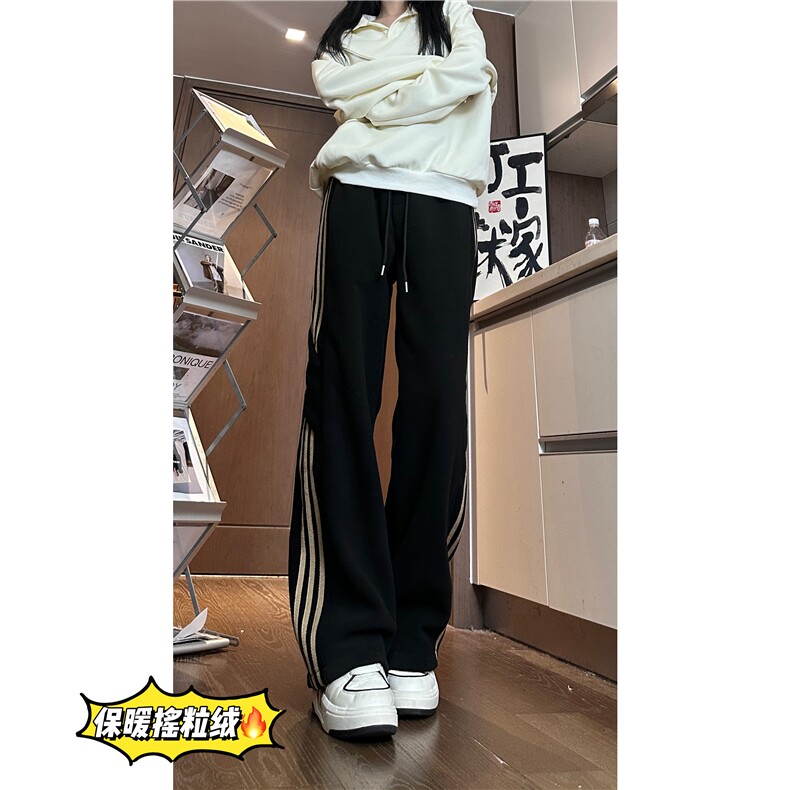 2025冬季新款潮流条纹保暖摇粒绒宽松休闲裤B315-K898-p55控78,男装休闲裤,电商B315
