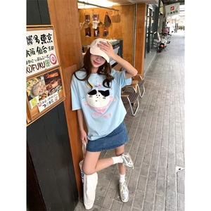 H0620-P35毛巾绣宽松T恤2026新款小猫蛋糕短袖女图片