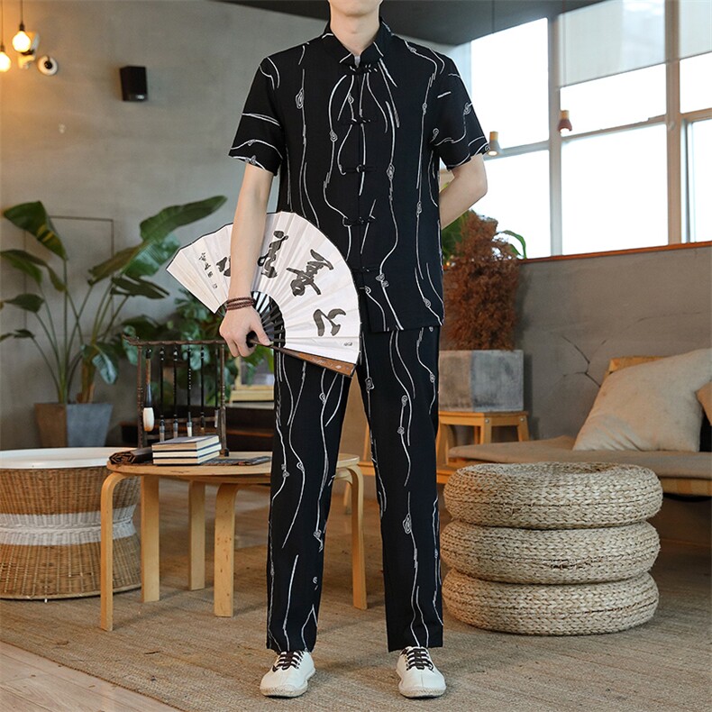 风套装男士夏季冰丝短袖复古风唐装汉服中式居士服HO6930-P65图片