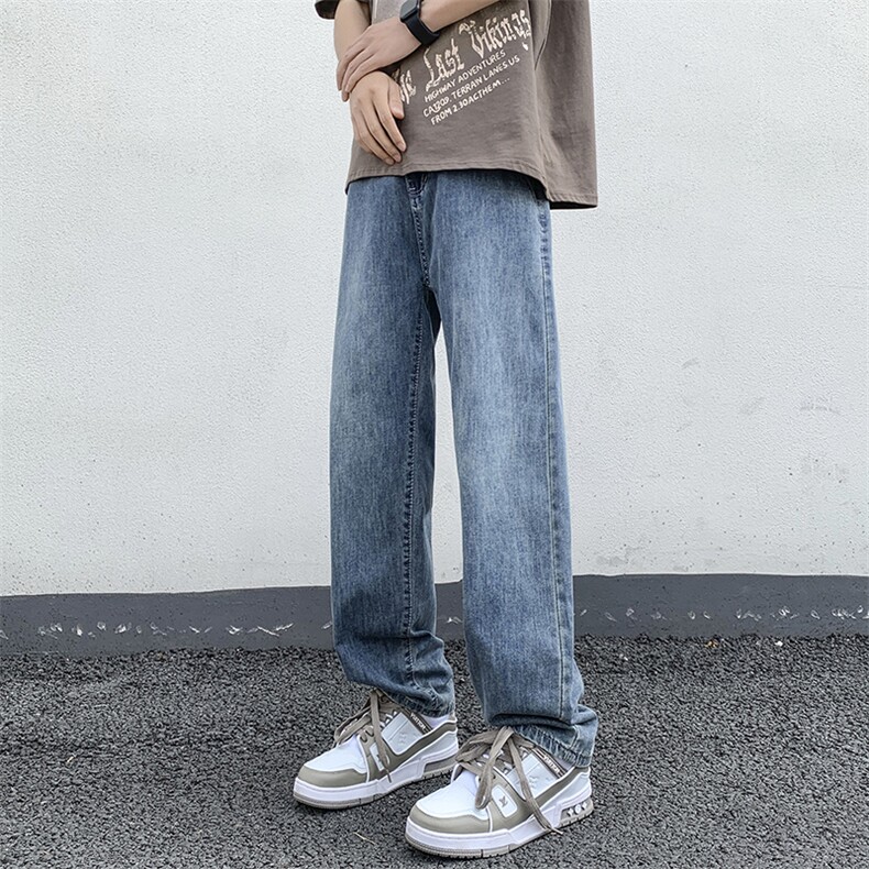 wassuphappy冰丝牛仔裤男夏季薄款潮流美式阔腿运动裤休闲长裤子,男装牛仔裤,电商D325