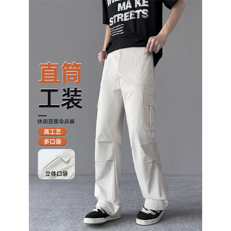 直筒工装裤日系复古多口袋休闲长裤男,男装工装外套,星座410-7