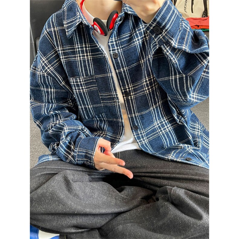 复古格子雪尼尔加厚衬衫夹克外套休闲情侣宽松C2201-P45【特价】图片