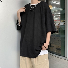 潮牌痞帅五分袖t恤男装宽松内搭条纹短袖夏季休闲半袖上衣服，男装T恤，星座1013