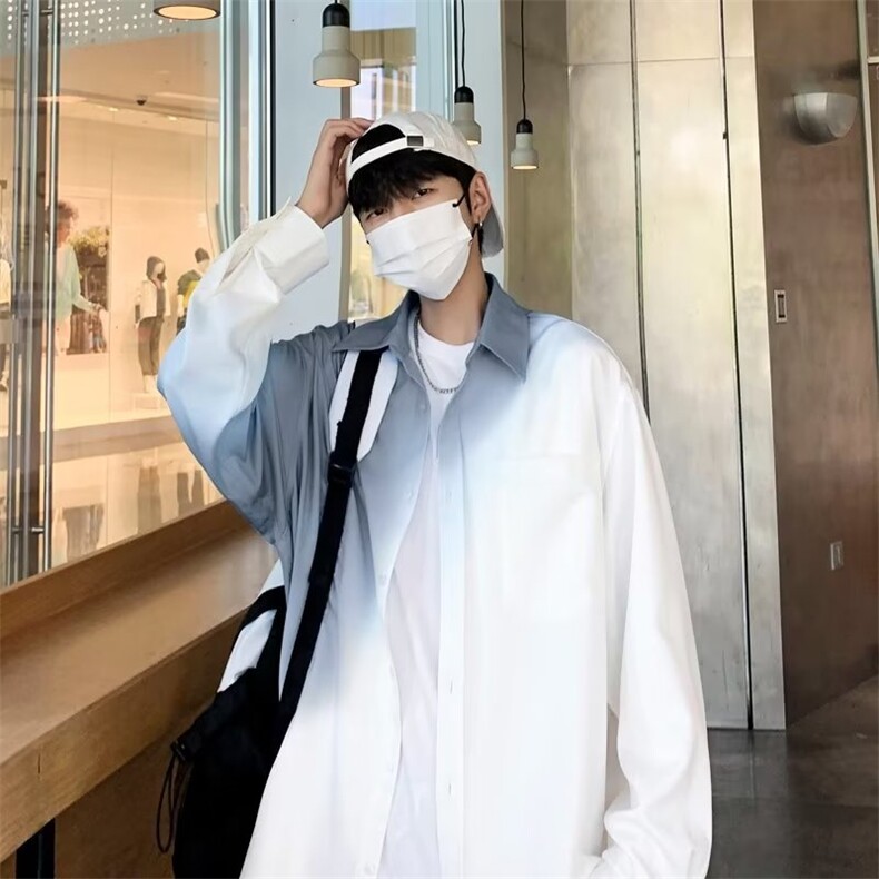 长袖衬衫外套男士春秋季百搭渐变衬衣服港风休闲衬衫CS117,男装衬衫,星座1116A-1（原606A）
