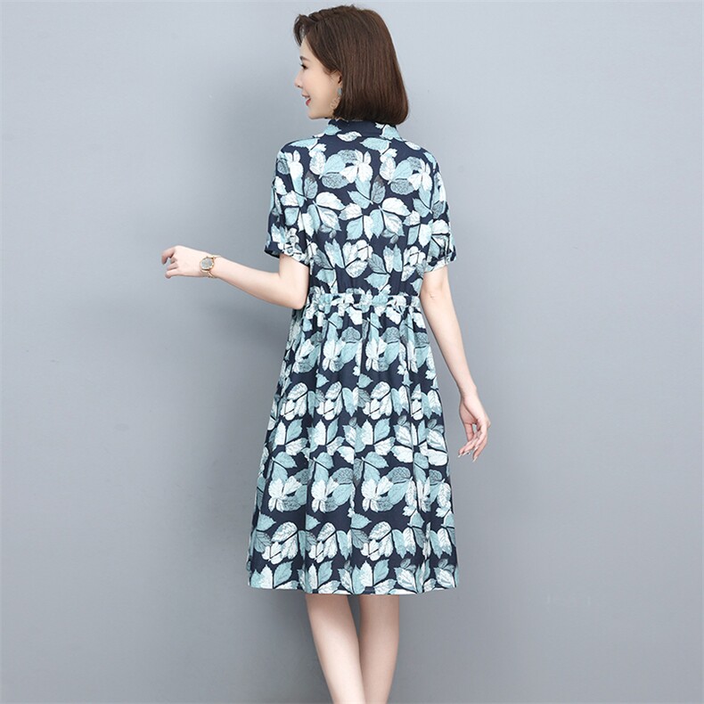 2022夏季舒适优雅气质新款印花收腰显瘦休闲连衣裙,女装连衣裙,忆绮罗