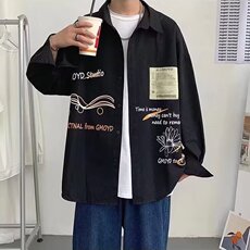 美式复古涂鸦设计感长袖衬衫男生秋季潮流休闲宽松青少年痞帅外套，男装衬衫，星座1210-1