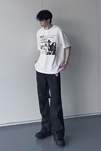 B221 美式ins街头hiphop刺绣宽松褶皱休闲裤子 LK23123-P60 控78图片