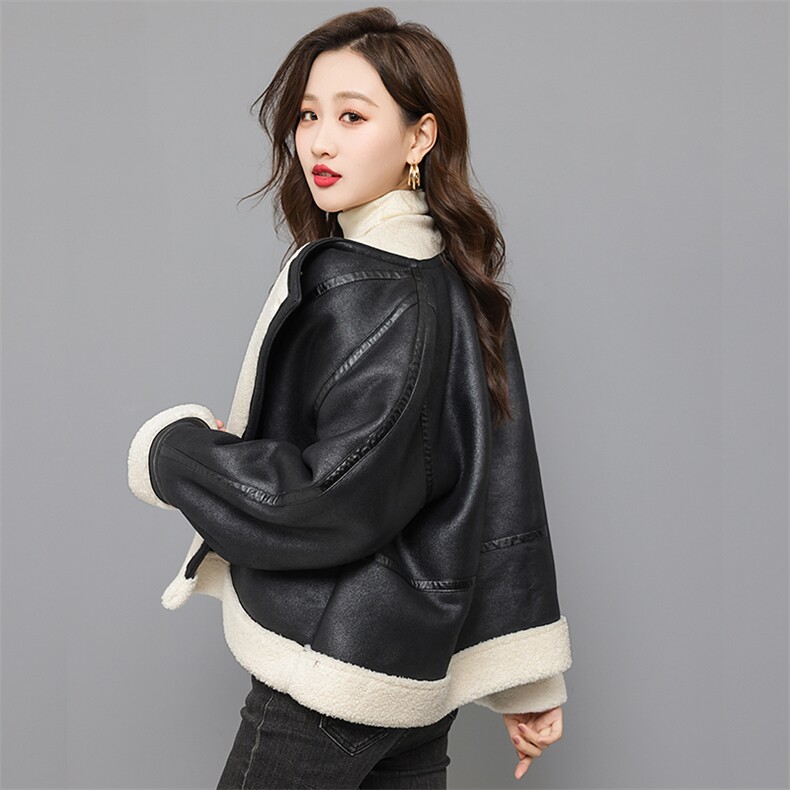 外套女韩版时尚单排扣简约百搭加绒整件宽松加厚甜美外套,女装羊羔毛/颗粒绒,曼沙奕珂