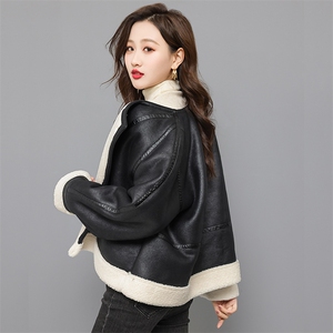 外套女韩版时尚单排扣简约百搭加绒整件宽松加厚甜美外套图片