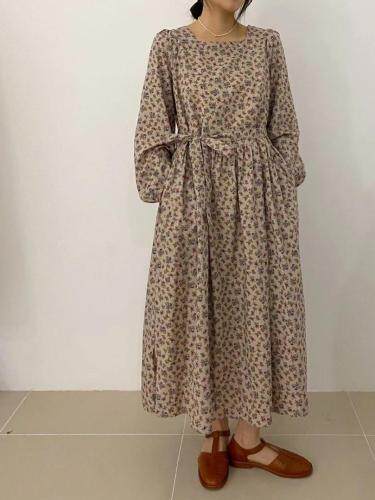 棉质花连衣裙，腰带可拆，宽松款，女装连衣裙，LUCY