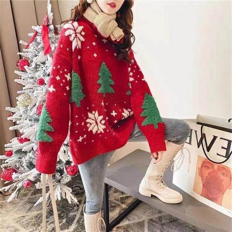 圣诞款针织套头毛衣，女装针织衫/毛衣，莎咔