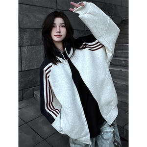 抖音得物高品质26春装美式高街重磅织带拼接撞色立领卫衣外套CM41图片