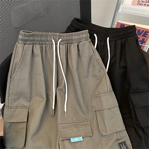 夏款男短裤纯棉工装大口袋贴标宽松五分短裤D509 P30图片