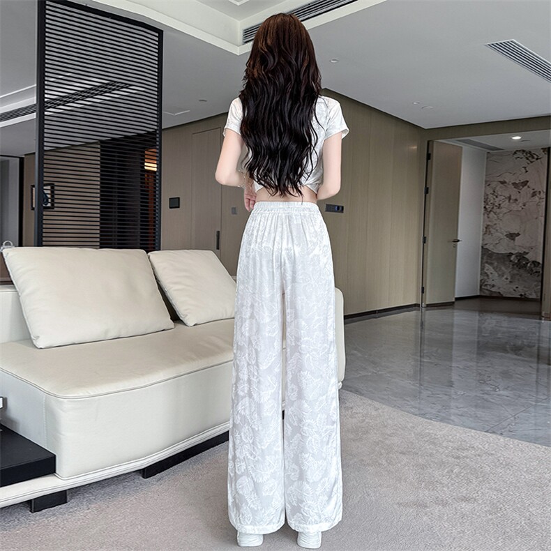 水衣源2247款夏季新款缎面提花垂感凉爽阔腿裤女显瘦中式长裤,商品下架区,水衣源