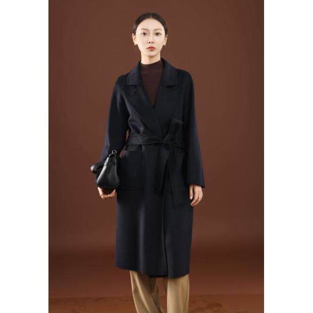 秋冬季纯山羊绒保暖经典V领无扣简约垂感高级感长款羊绒大衣，女装羊绒大衣，卓冠羊绒