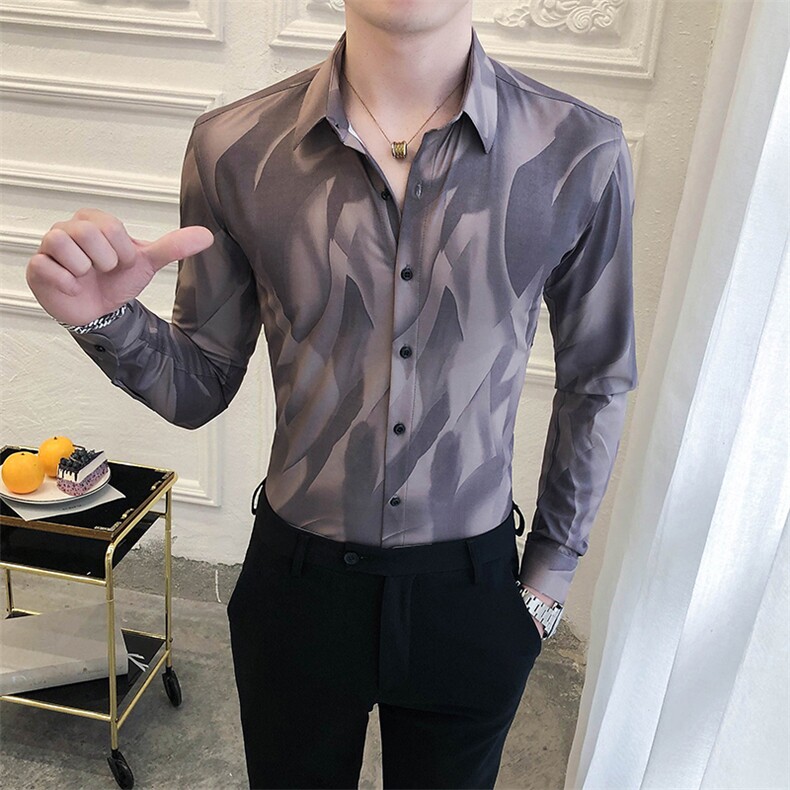 312A-5-287-P55长袖高级感秋季休闲英伦发型师韩版纯色男士衬衣,男装衬衫,星座312A-5
