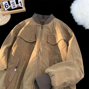 美拉德棕色短款工装外套男秋灯芯绒潮牌棒球服美式复古哈灵顿夹克图片