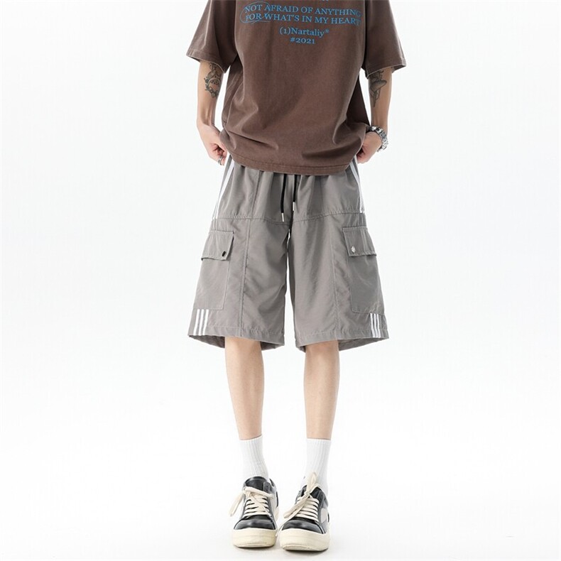 8XL-M三条杠工装短裤大码休闲运动中裤条纹冰丝五分裤DK1303/P48，男装休闲裤，电商B238