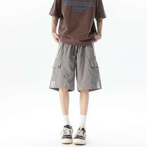 8XL-M三条杠工装短裤大码休闲运动中裤条纹冰丝五分裤DK1303/P48