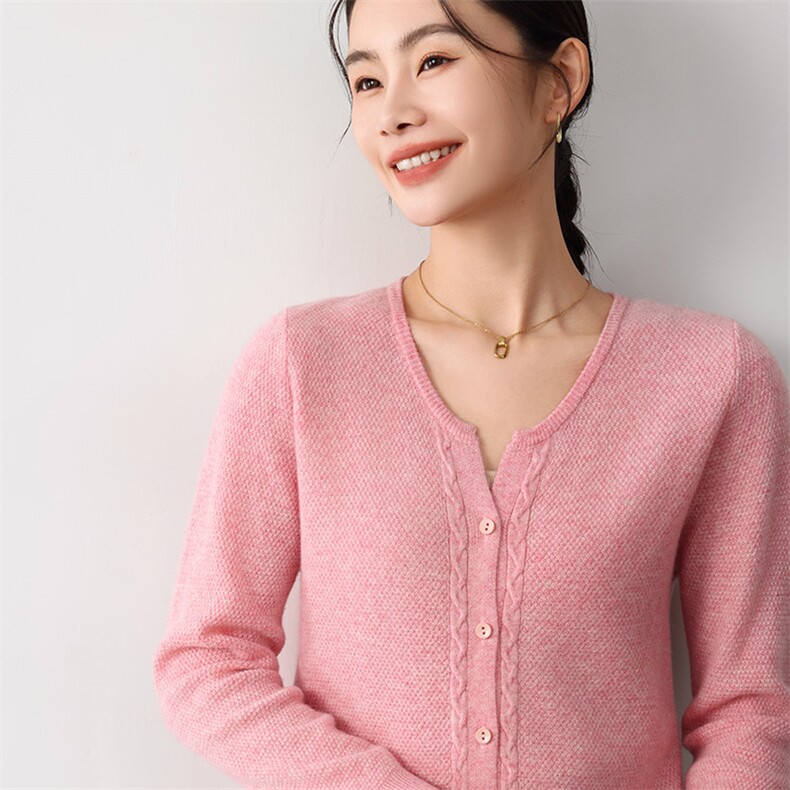 圆领纽扣羊毛衫女2024秋冬装新款针织衫简约气质,女装羊毛衫,琳尚羊绒
