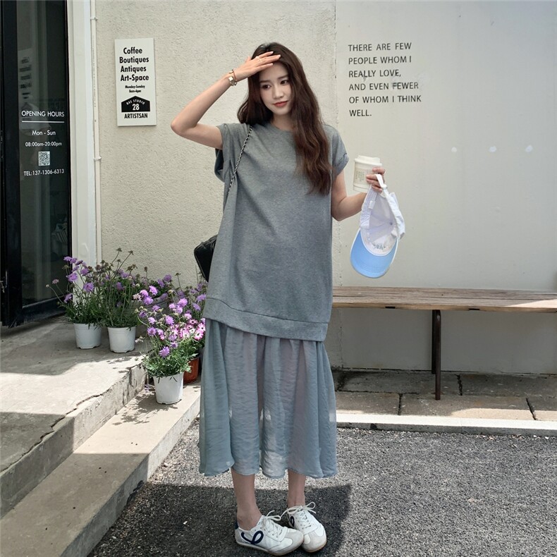 现货 退换低 韩系假两件网纱拼接连衣裙C258-2600-P125K188图片