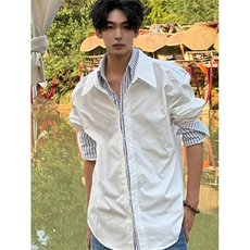 美式白色条纹撞色假两件衬衫男款夏季痞帅衬衣外套CA6756，男装衬衫，星座1116A（原606A-3）