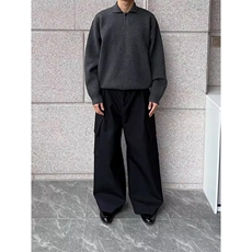 重磅秋冬北极绒亨利领毛衣开衫美式复古休闲慵懒风纯色翻领针织衫，男装针织衫/毛衣，电商A486