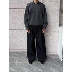 重磅秋冬北极绒亨利领毛衣开衫美式复古休闲慵懒风纯色翻领针织衫图片