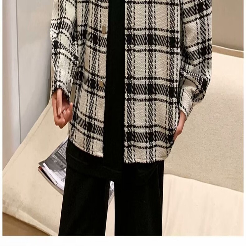 格子衬衫男ins港风日系外套长袖痞帅衬衣春秋设计感小众上衣秋季,男装衬衫,星座218-8